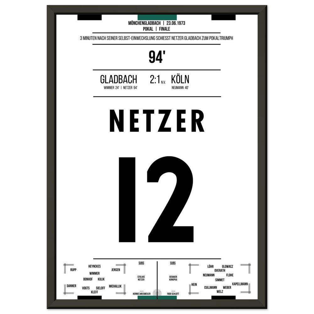 Netzer substitutes himself in and scores Gladbach's cup victory in 1973.