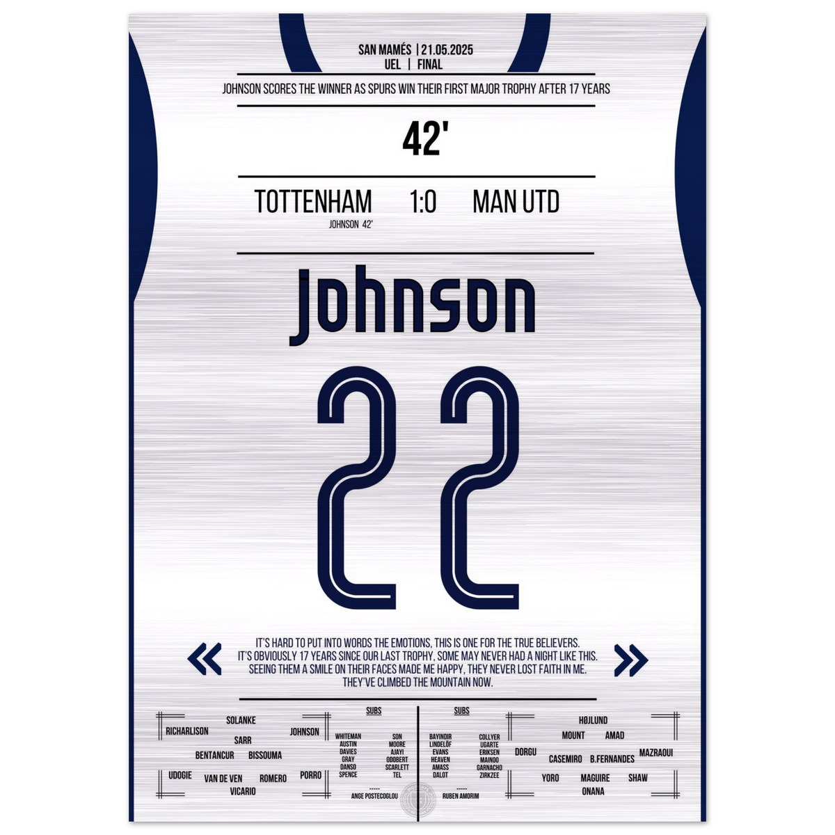 (Metal Print) Johnson's decisive goal in European Cup triumph for Tottenham