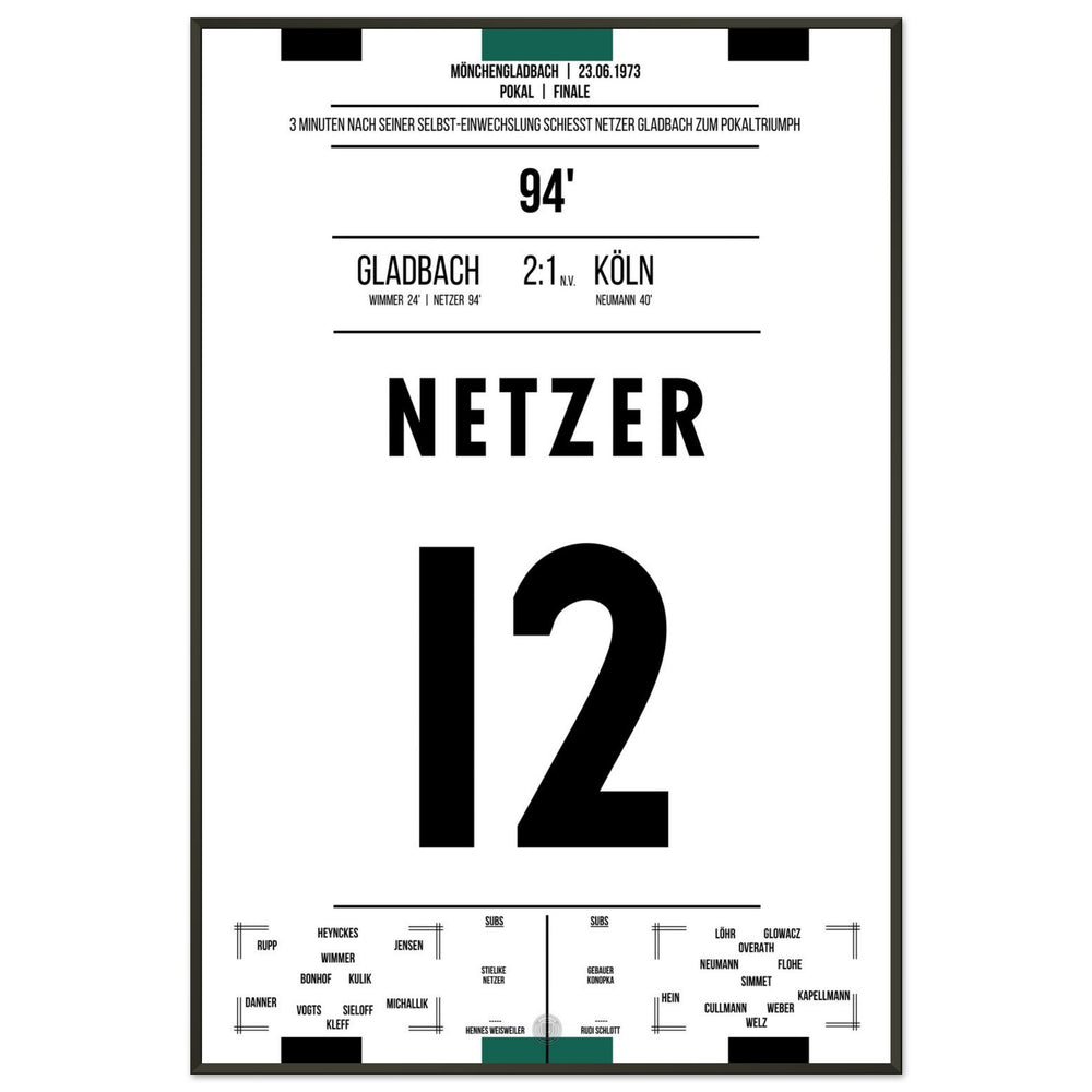 Netzer substitutes himself in and scores Gladbach's cup victory in 1973.