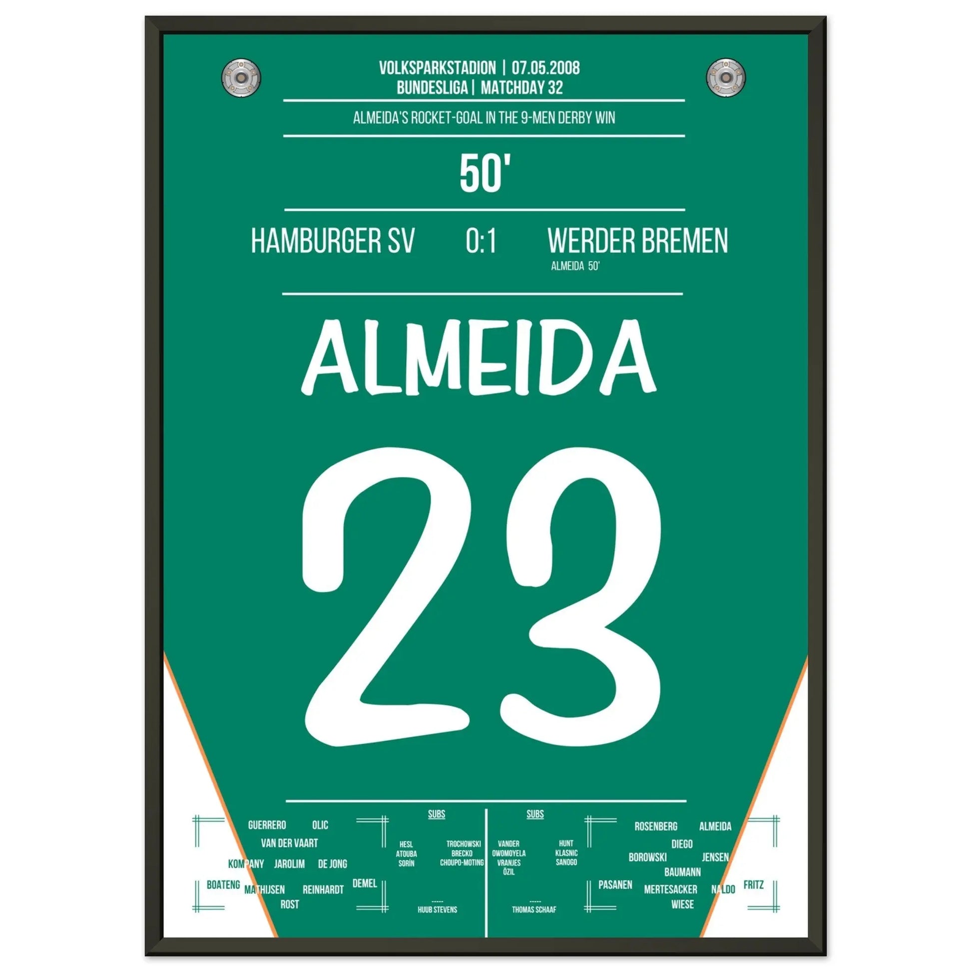 Almeida zündet die Rakete im Nord-Derby 2008 50x70-cm-20x28-Schwarzer-Aluminiumrahmen