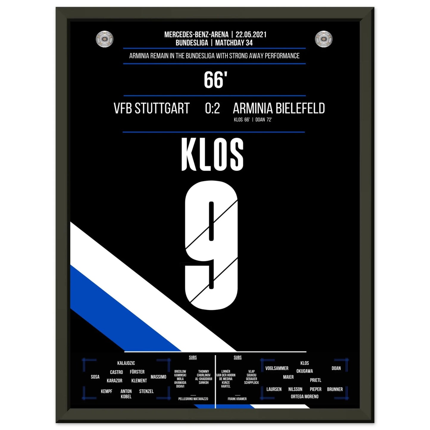 Bielefeld erkämpft den Klassenerhalt am letzten Spieltag in Stuttgart in 2021 30x40-cm-12x16-Schwarzer-Aluminiumrahmen