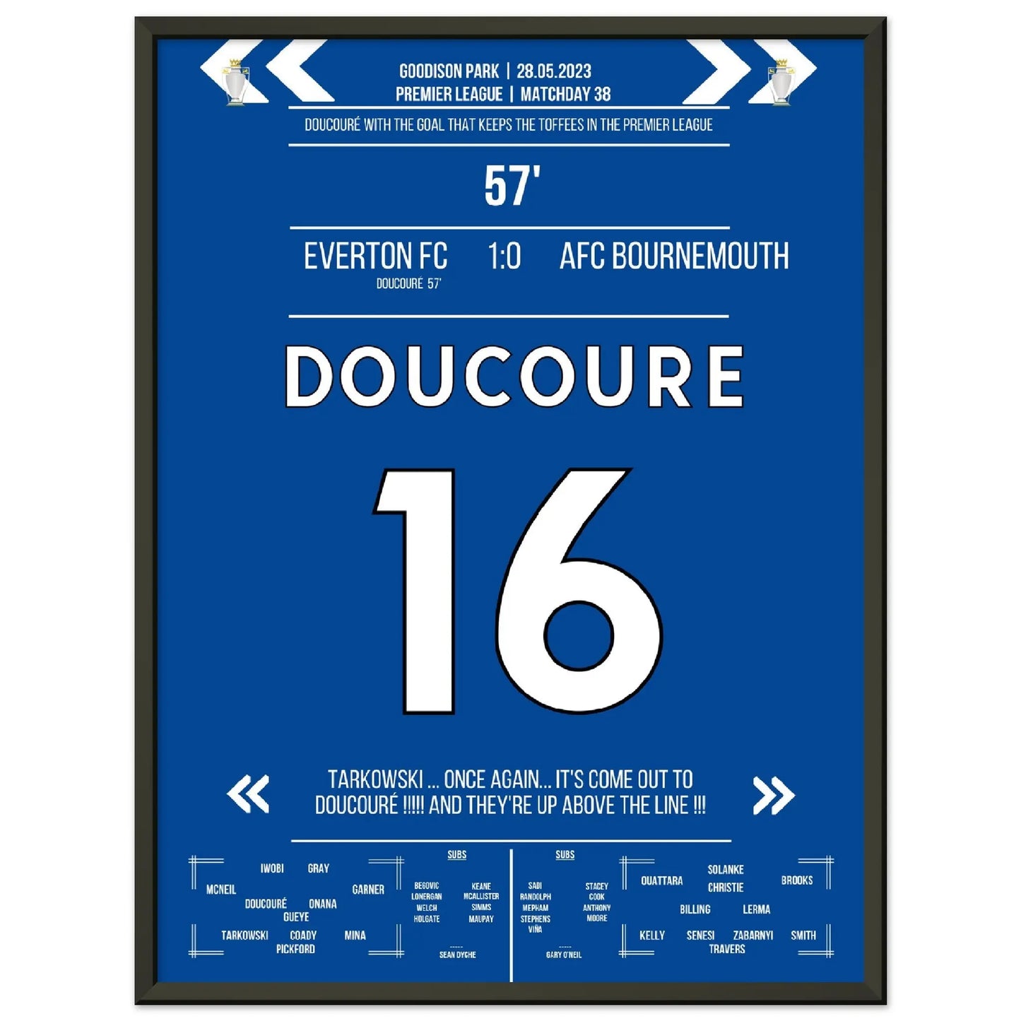Doucoure's Hammer rettet die Toffees vor dem Abstieg 45x60-cm-18x24-Schwarzer-Aluminiumrahmen