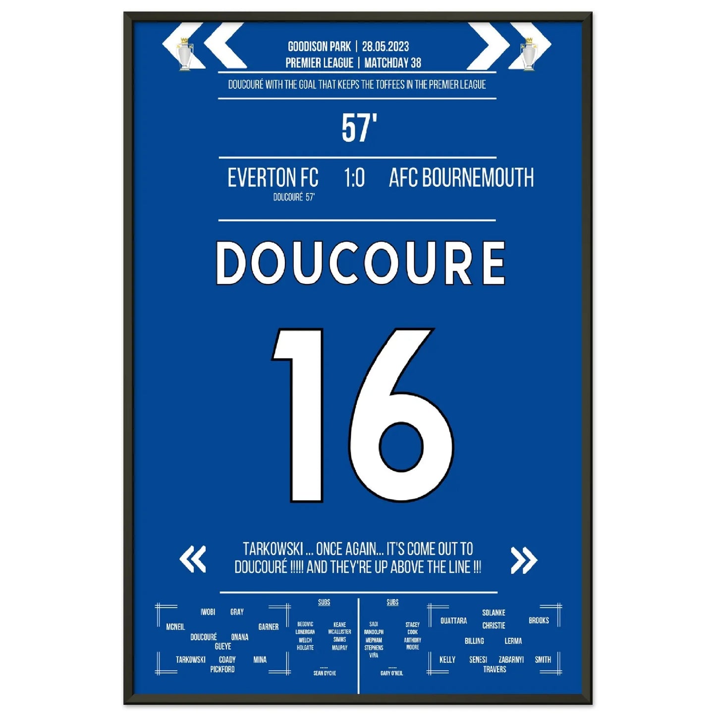 Doucoure's Hammer rettet die Toffees vor dem Abstieg 60x90-cm-24x36-Schwarzer-Aluminiumrahmen