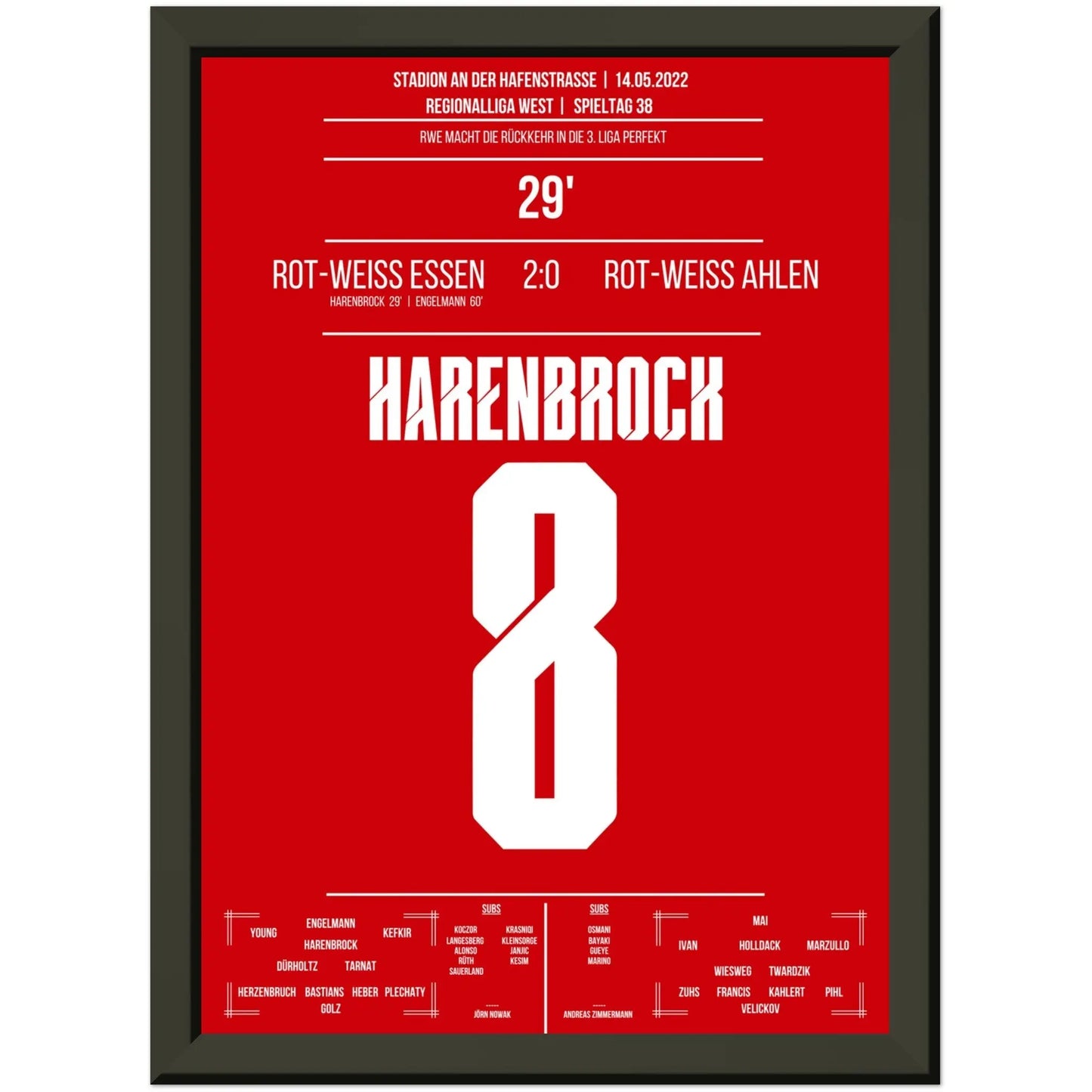 Essen's Rückkehr in den Profifussball nach 14 Jahren A4-21x29.7-cm-8x12-Schwarzer-Aluminiumrahmen