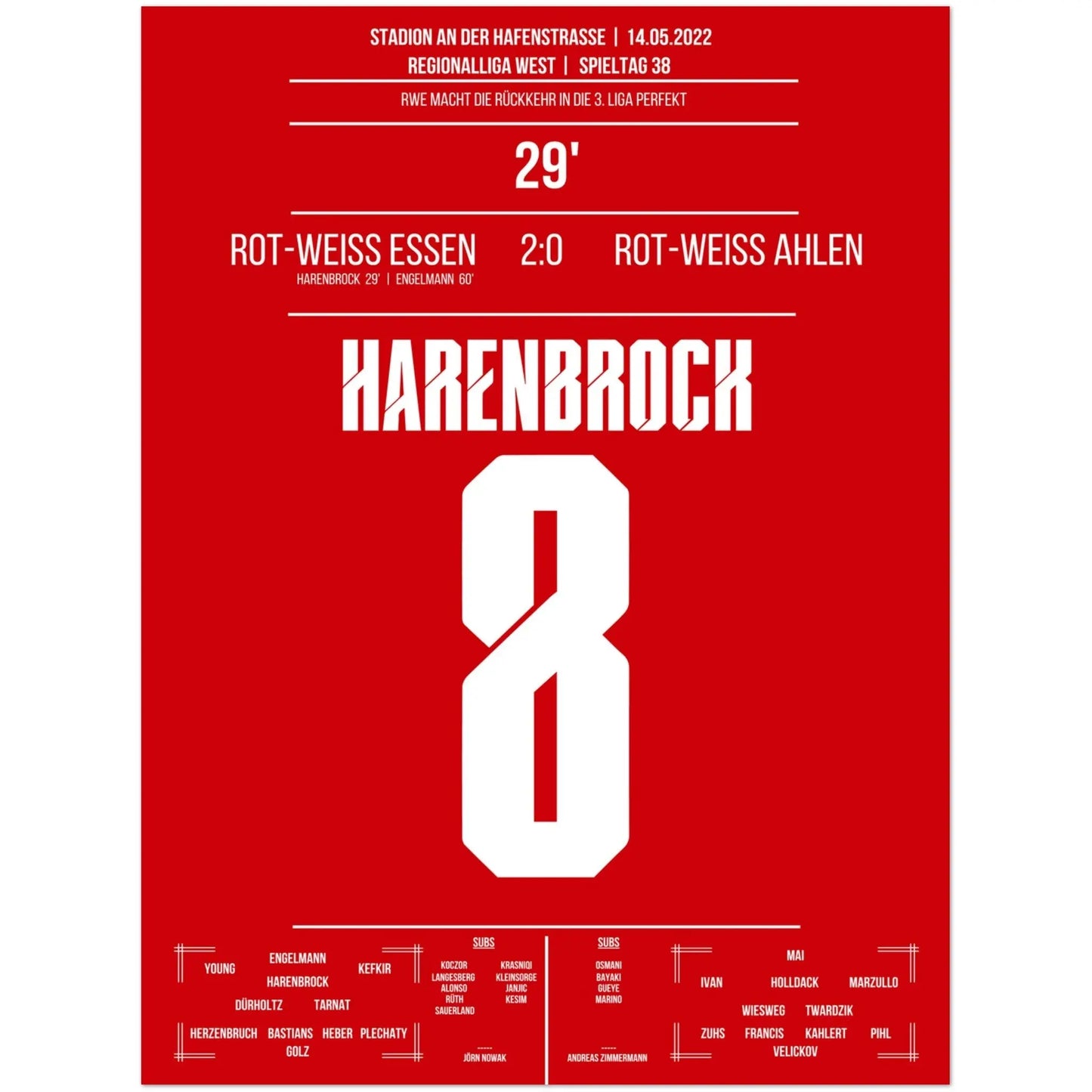 Essen's Rückkehr in den Profifussball nach 14 Jahren 30x40-cm-12x16-Ohne-Rahmen