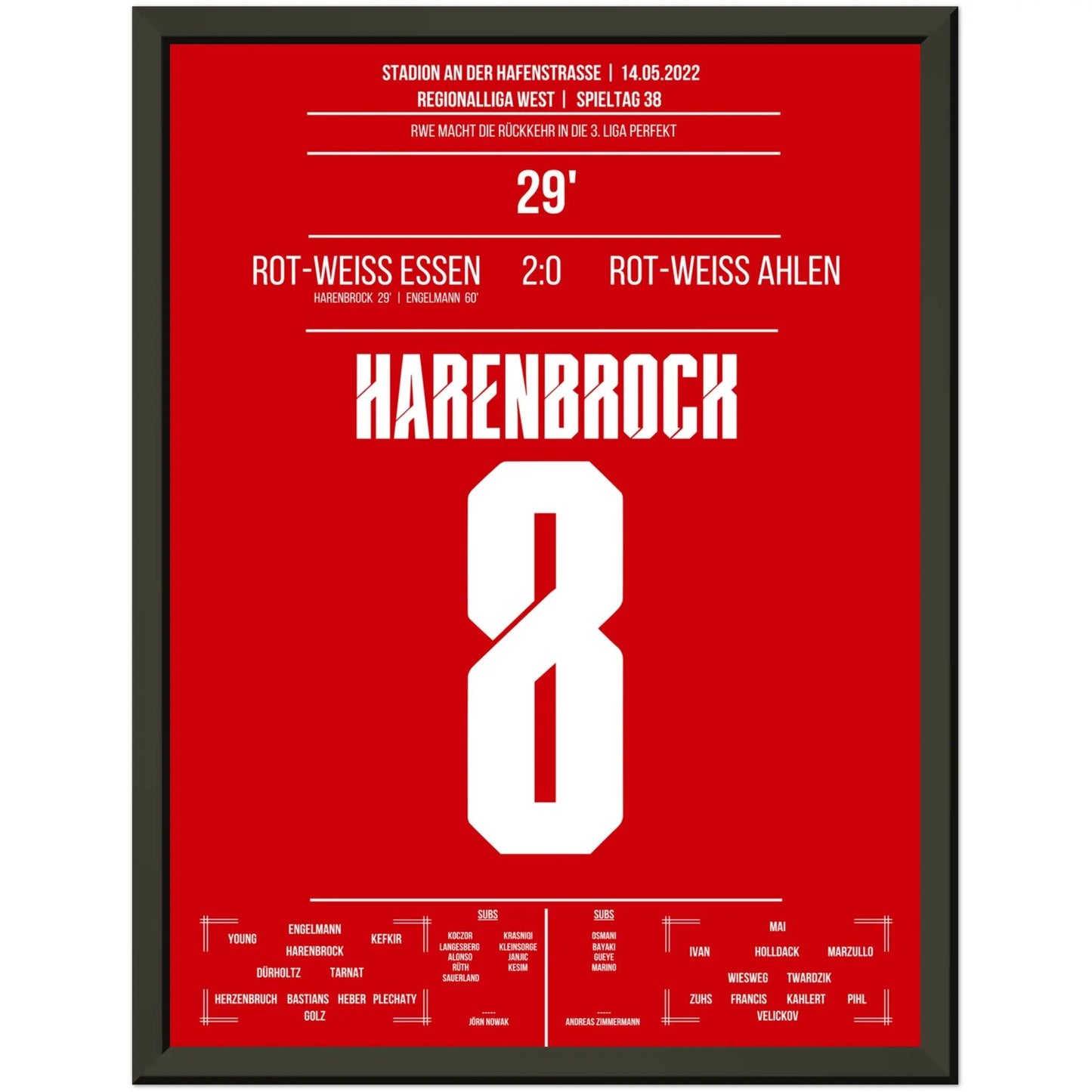 Essen's Rückkehr in den Profifussball nach 14 Jahren 30x40-cm-12x16-Schwarzer-Aluminiumrahmen