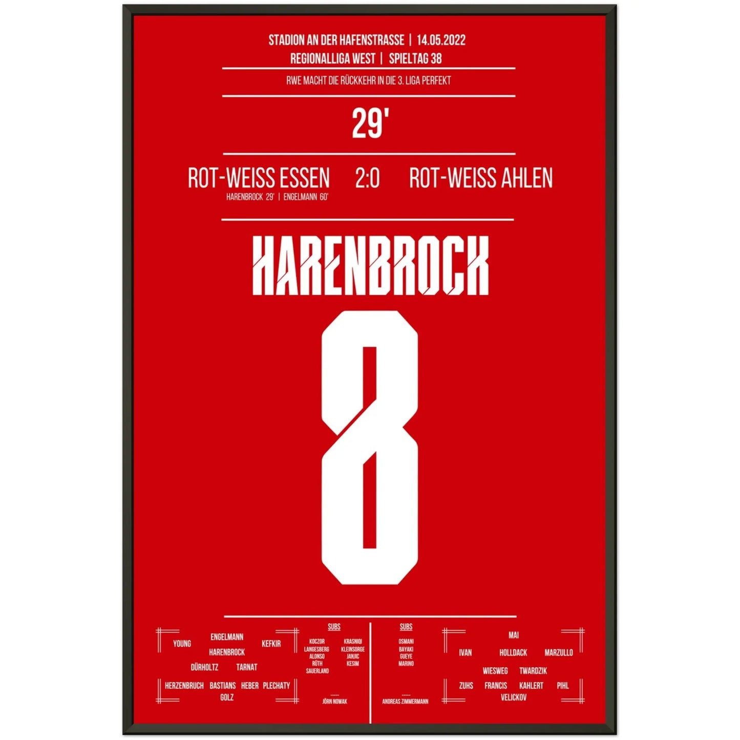 Essen's Rückkehr in den Profifussball nach 14 Jahren 60x90-cm-24x36-Schwarzer-Aluminiumrahmen