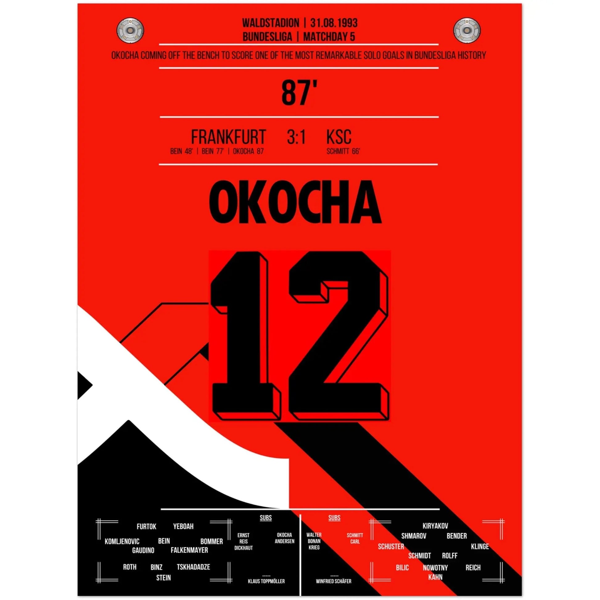 Jay Jay Okocha's Solo-Tor gegen die KSC-Defensive in 1993 30x40-cm-12x16-Ohne-Rahmen