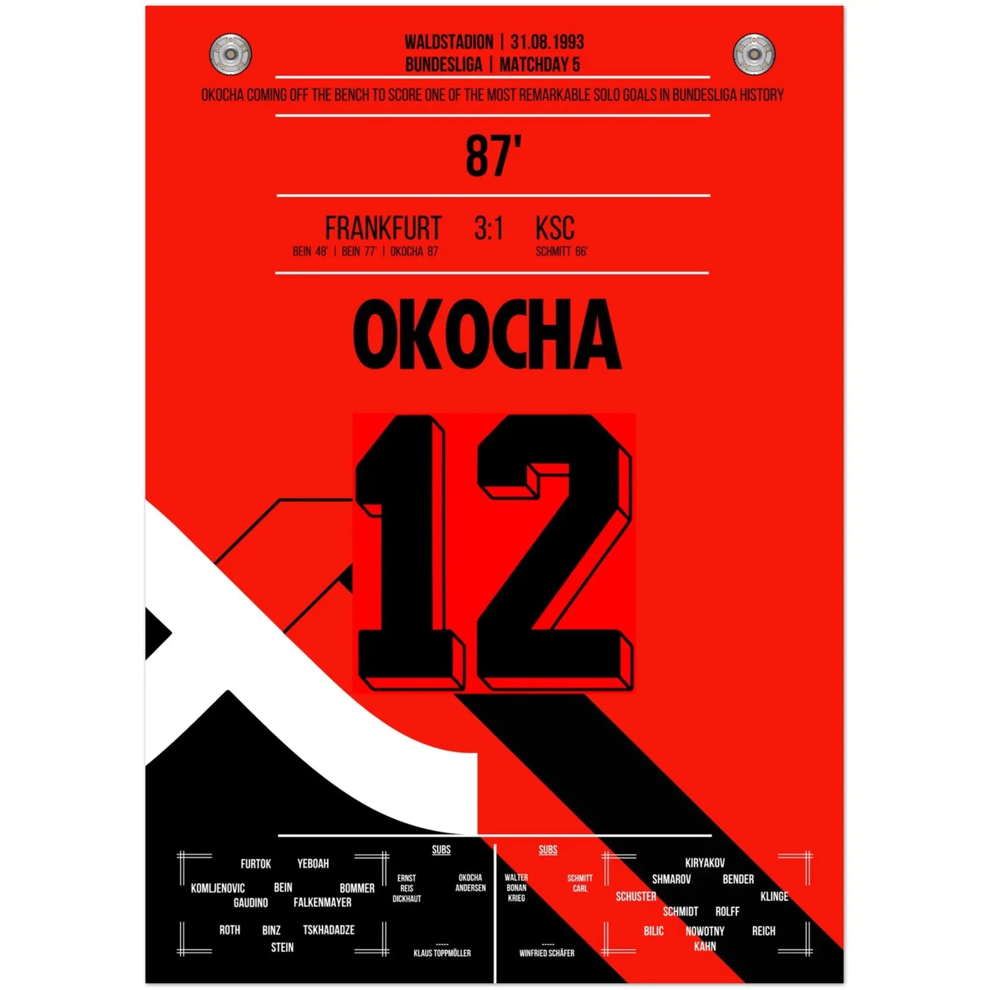 Jay Jay Okocha's Solo-Tor gegen die KSC-Defensive in 1993 50x70-cm-20x28-Ohne-Rahmen