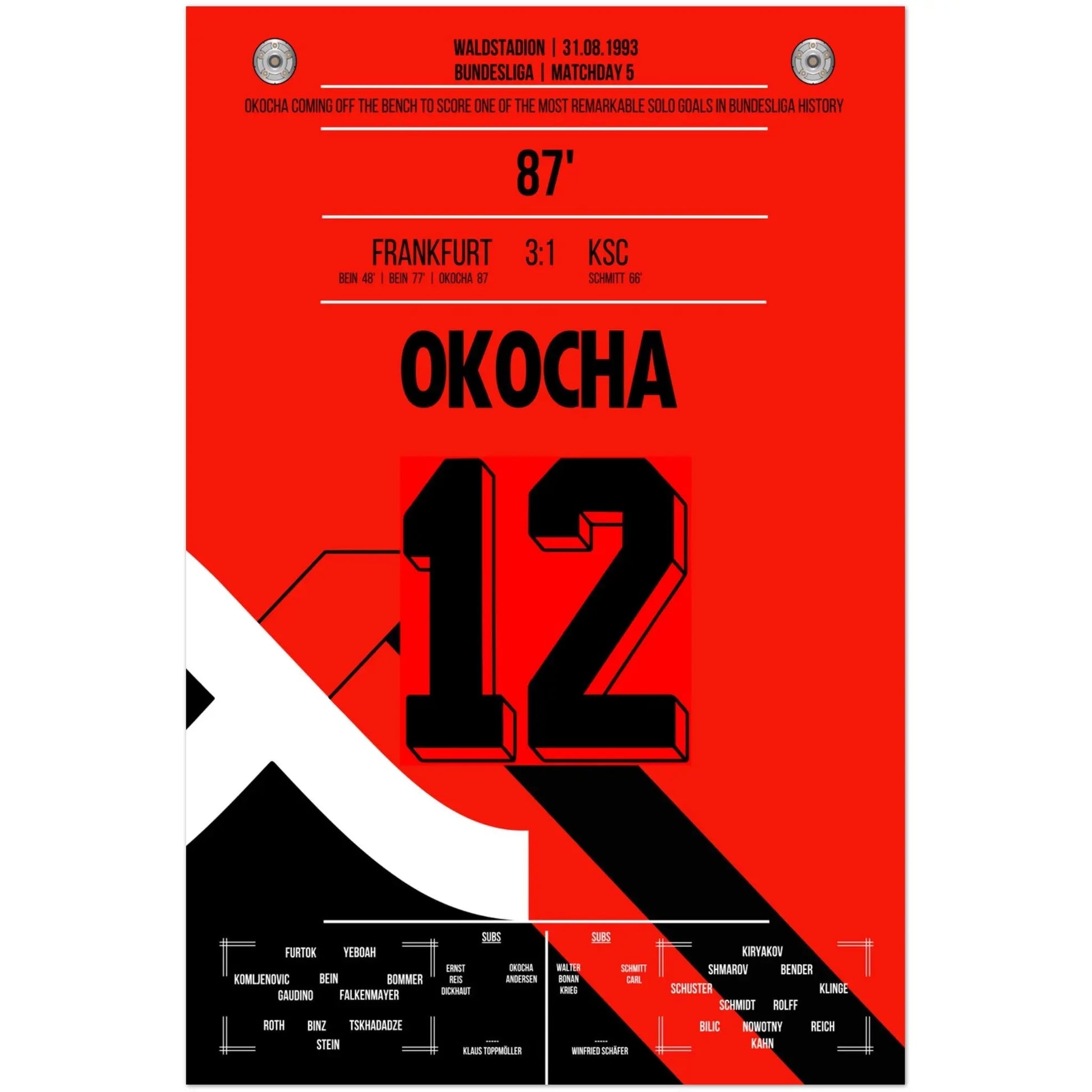 Jay Jay Okocha's Solo-Tor gegen die KSC-Defensive in 1993 60x90-cm-24x36-Ohne-Rahmen