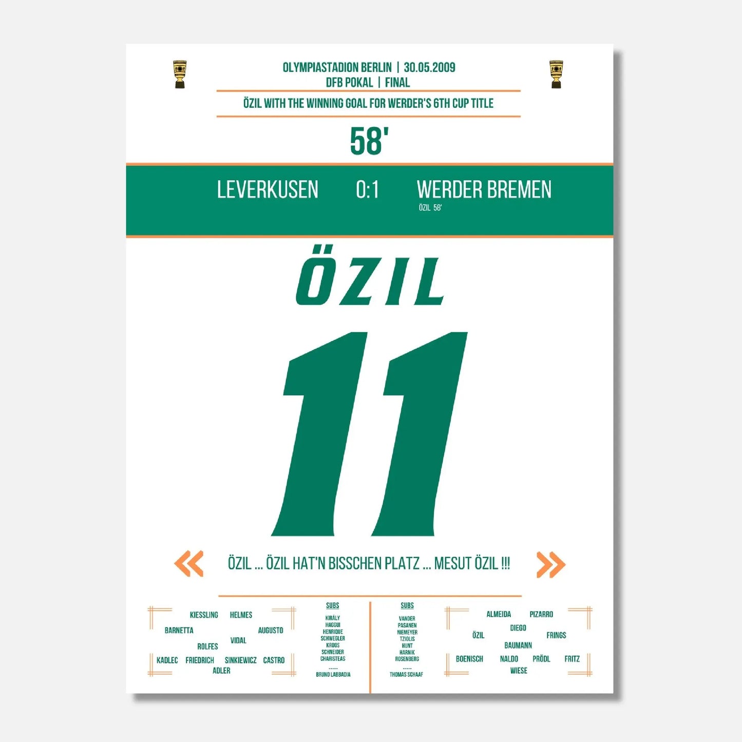 Özil's Siegtreffer bei Bremen's DFB Pokalsieg 2009 