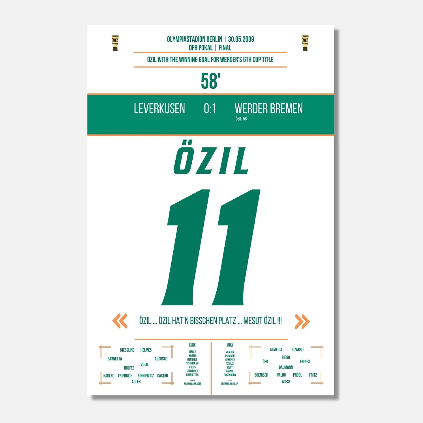 Özil's Siegtreffer bei Bremen's DFB Pokalsieg 2009 