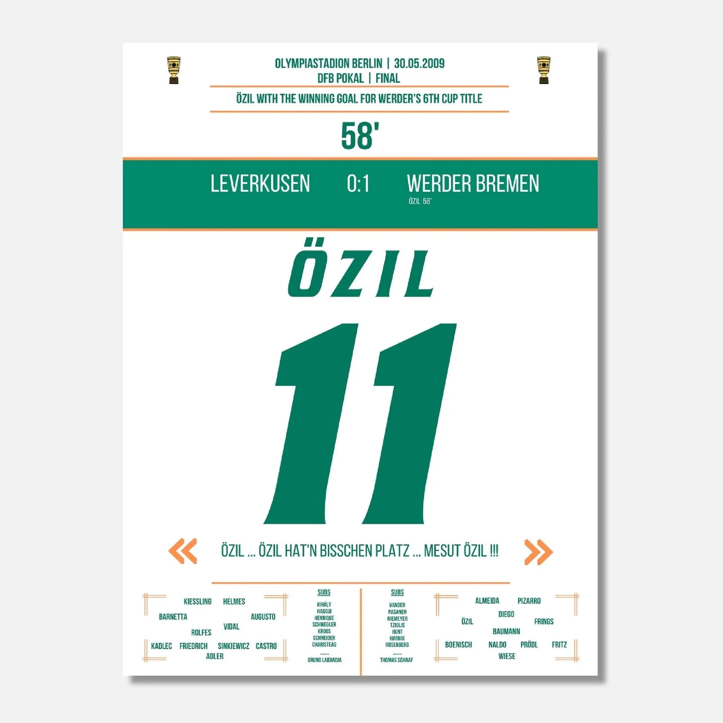 Özil's Siegtreffer bei Bremen's DFB Pokalsieg 2009 