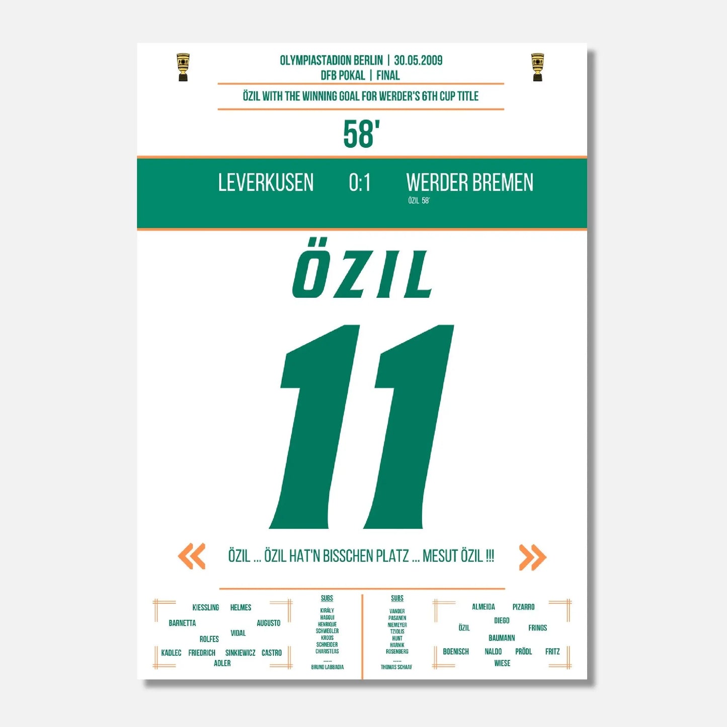 Özil's Siegtreffer bei Bremen's DFB Pokalsieg 2009 