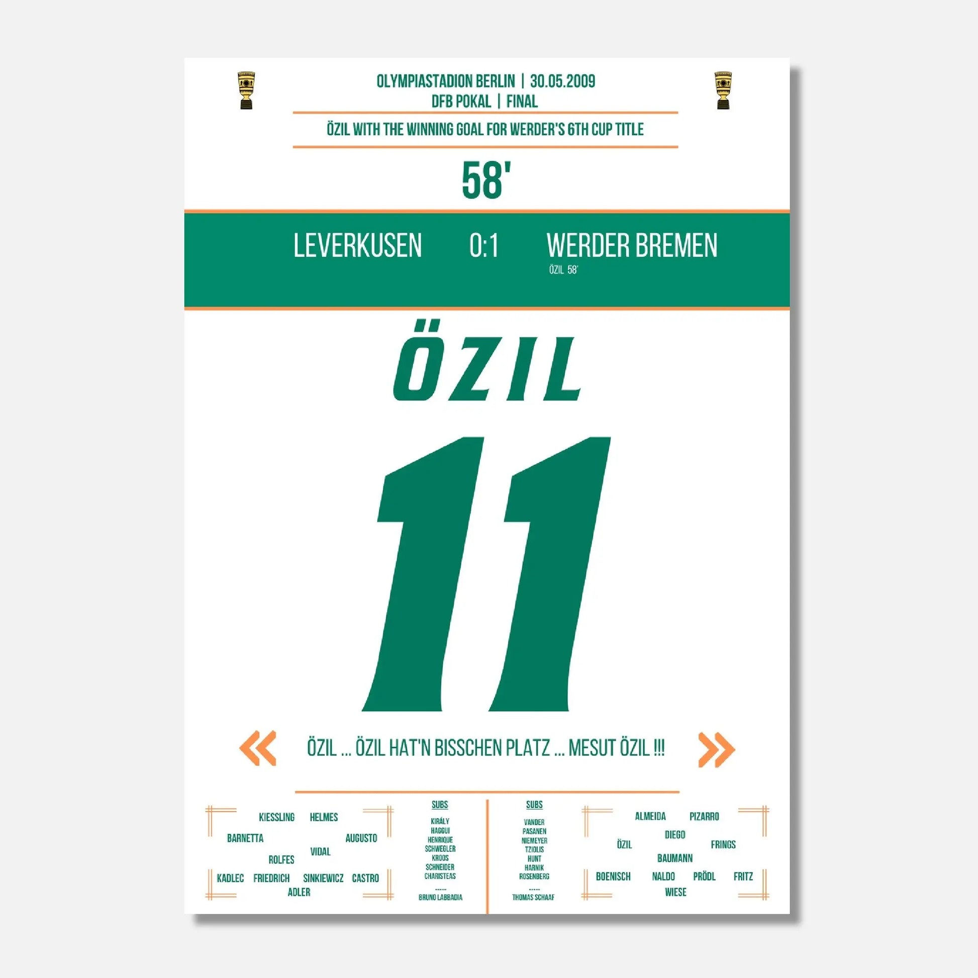 Özil's Siegtreffer bei Bremen's DFB Pokalsieg 2009 