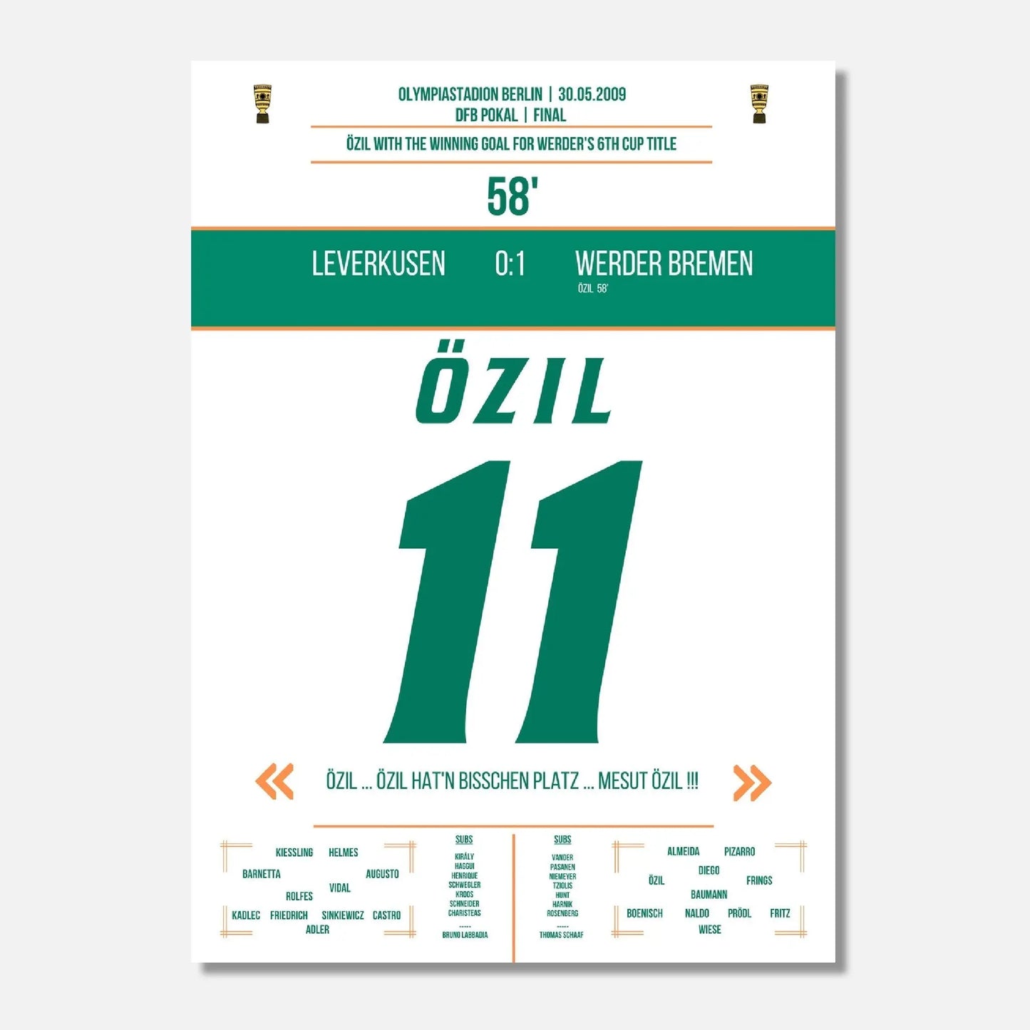 Özil's Siegtreffer bei Bremen's DFB Pokalsieg 2009 