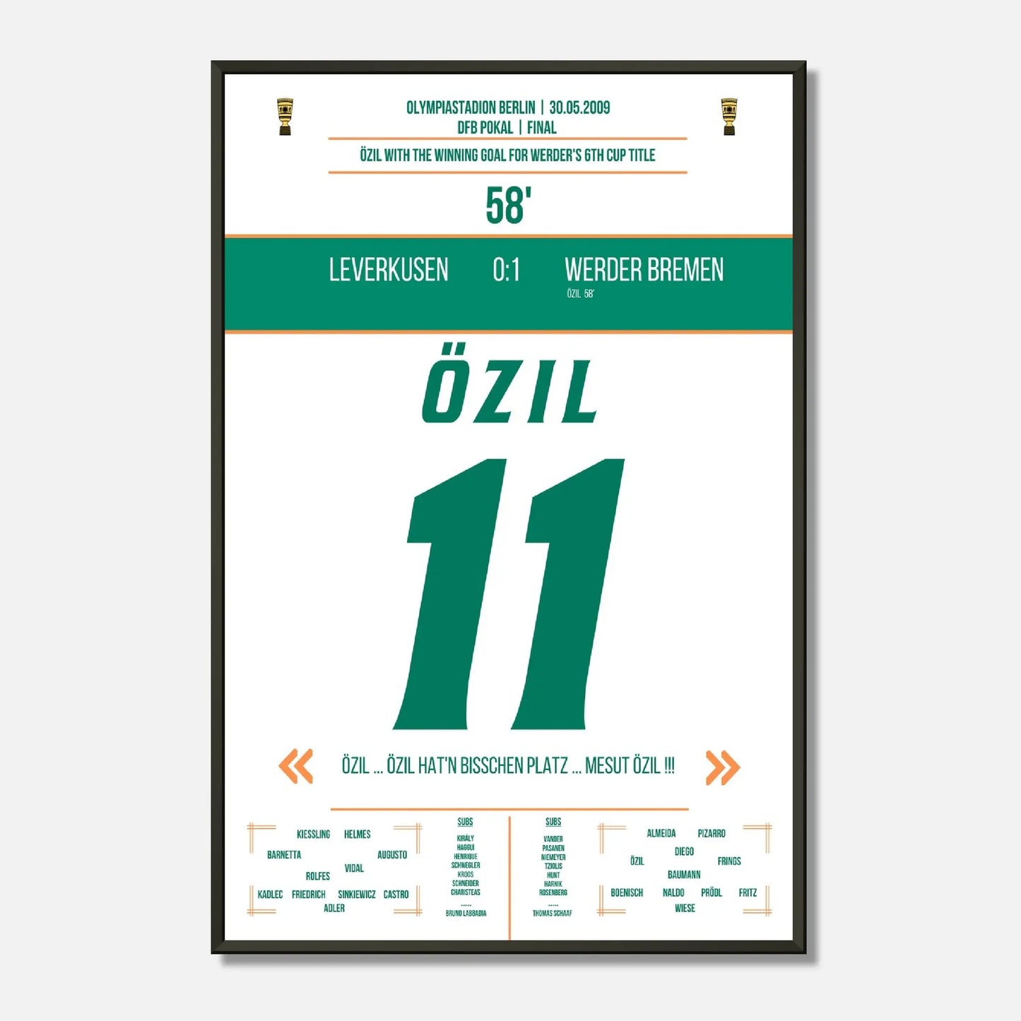Özil's Siegtreffer bei Bremen's DFB Pokalsieg 2009 