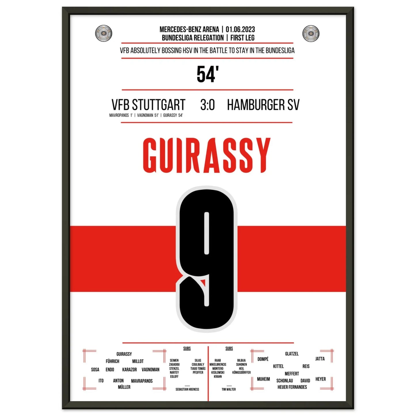 Stuttgarter Dominanz im Hinspiel der Bundesliga Relegation gegen Hamburg 50x70-cm-20x28-Schwarzer-Aluminiumrahmen