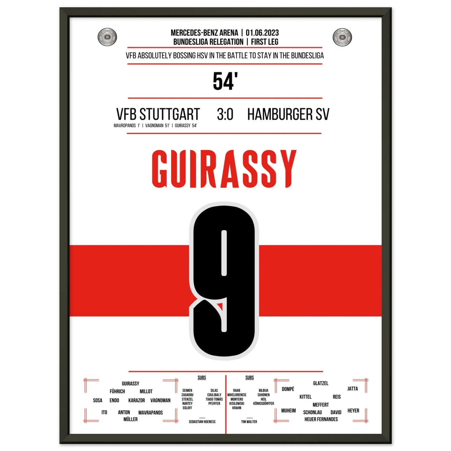 Stuttgarter Dominanz im Hinspiel der Bundesliga Relegation gegen Hamburg 45x60-cm-18x24-Schwarzer-Aluminiumrahmen