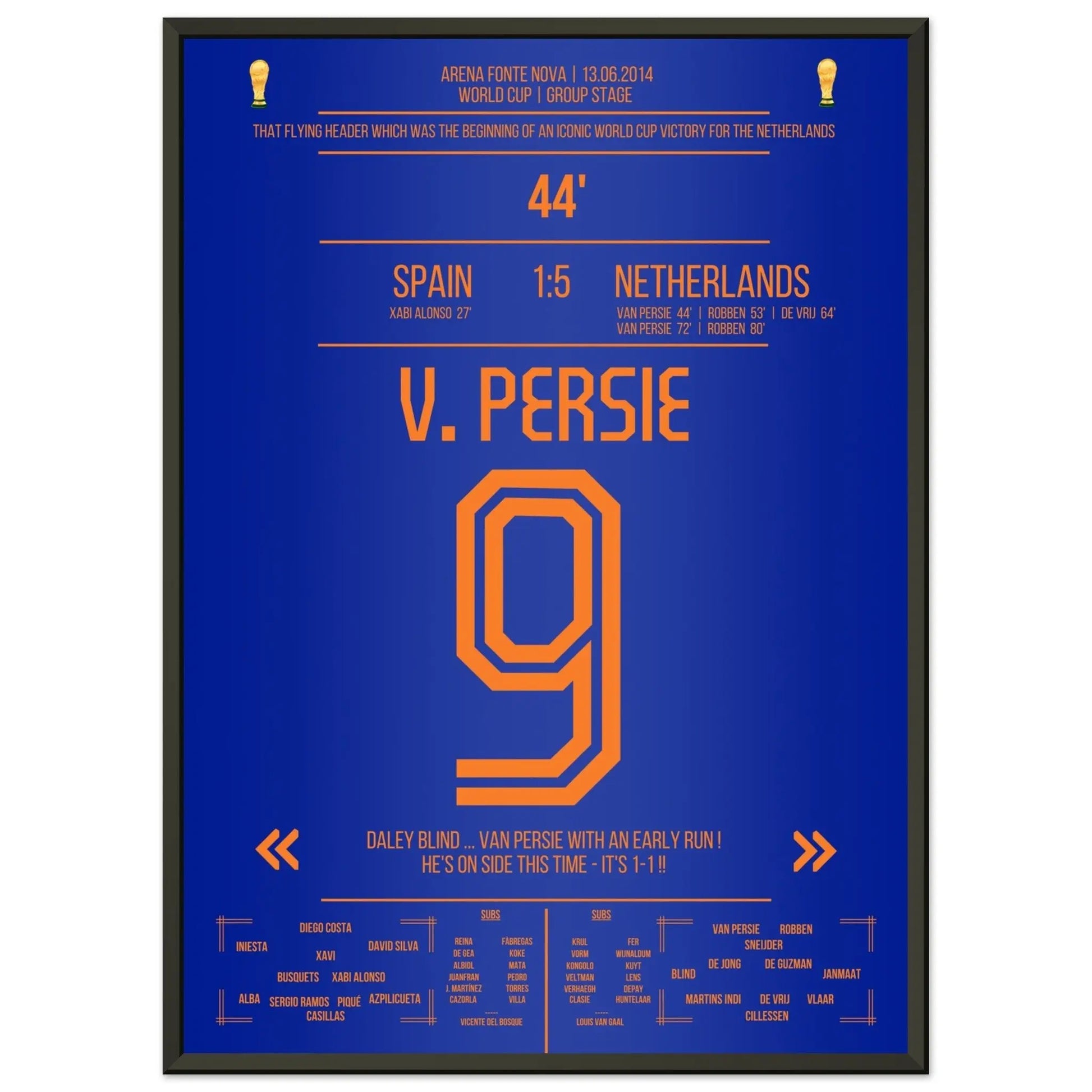 Van Persie's berühmter Flugkopfball über Casillas in 2014 50x70-cm-20x28-Premium-Semi-Glossy-Paper-Metal-Fra