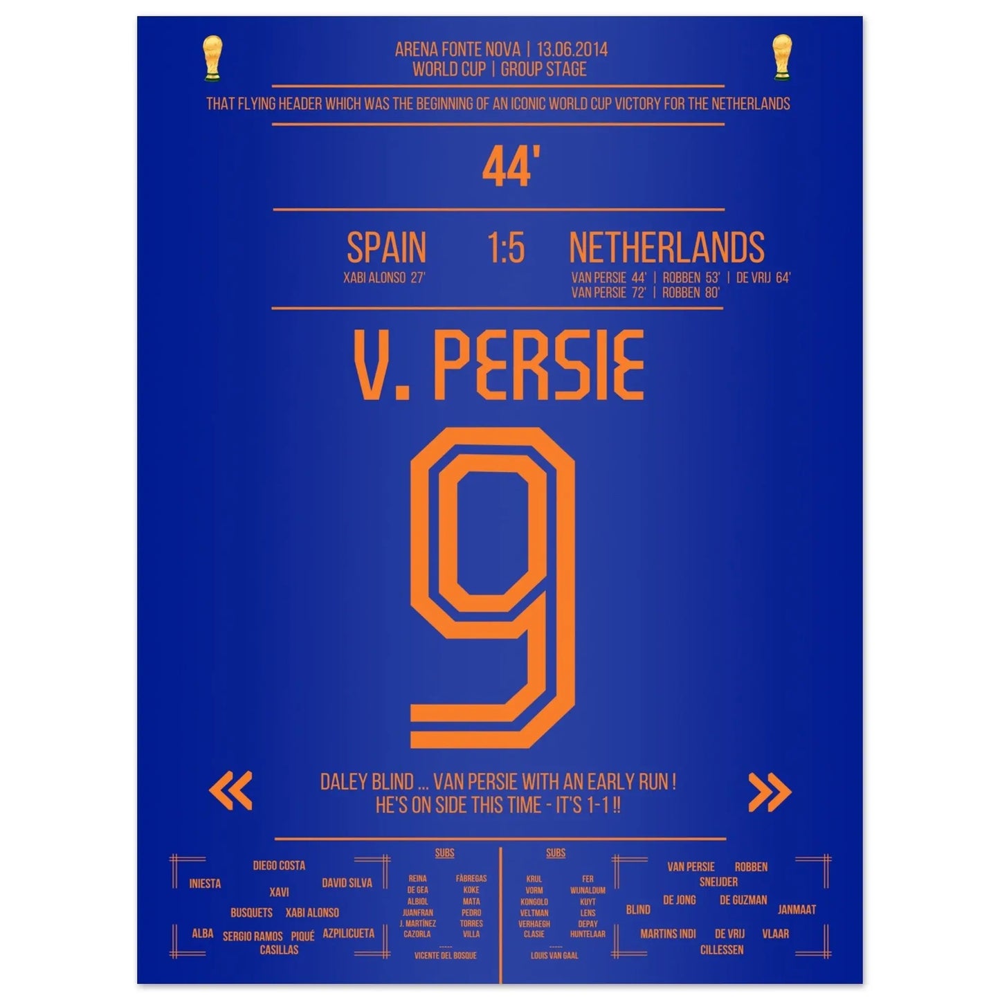 Van Persie's berühmter Flugkopfball über Casillas in 2014 45x60-cm-18x24-Premium-Semi-Glossy-Paper-Poster