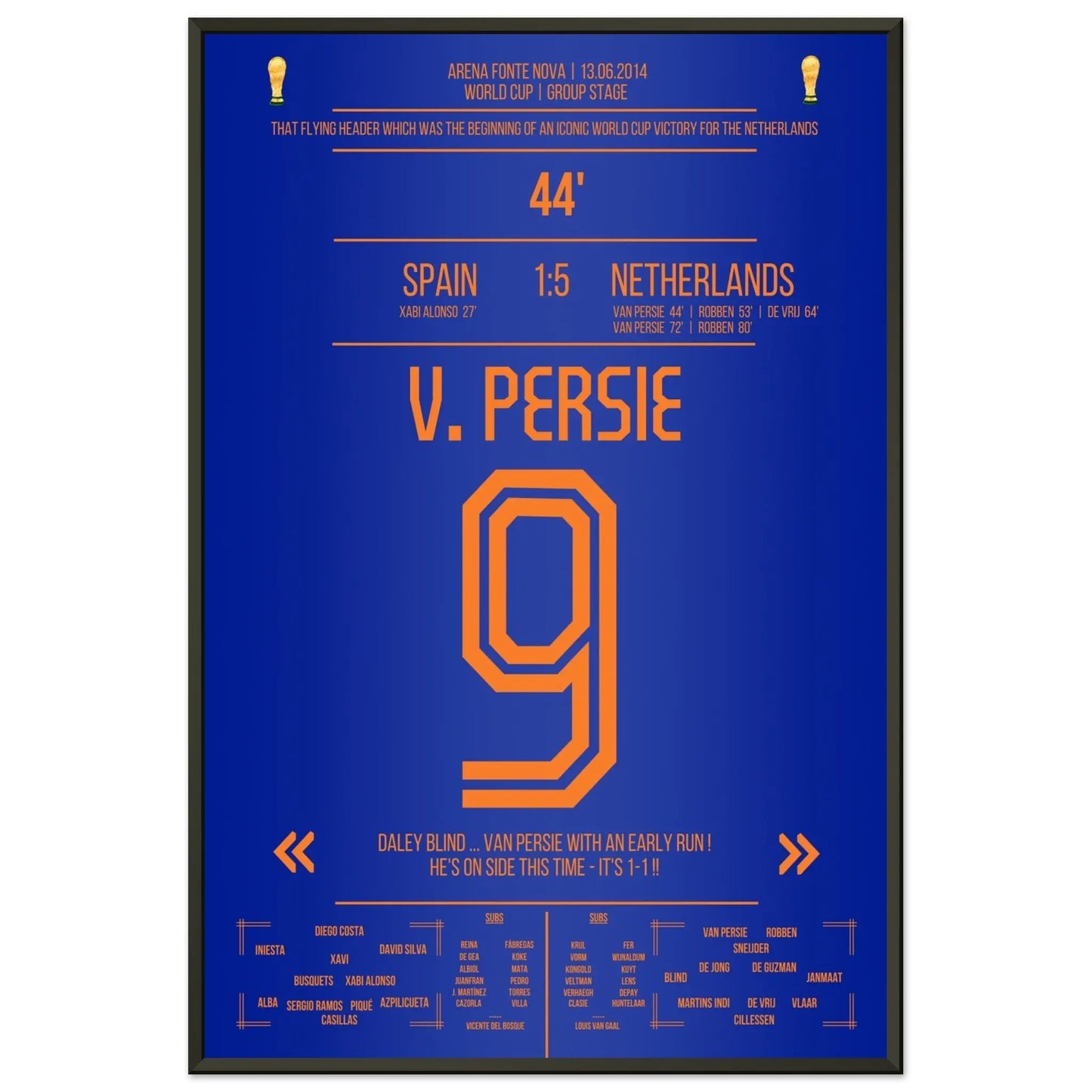 Van Persie's berühmter Flugkopfball über Casillas in 2014 60x90-cm-24x36-Premium-Semi-Glossy-Paper-Metal-Fra