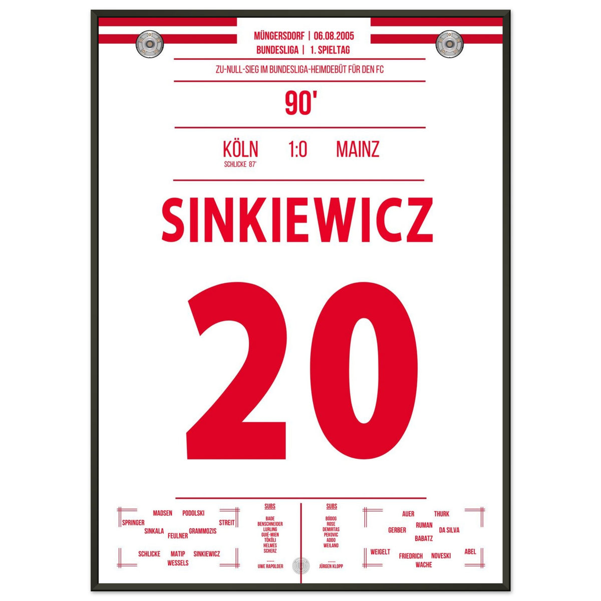 A clean sheet victory in Sinkiewicz's Bundesliga debut