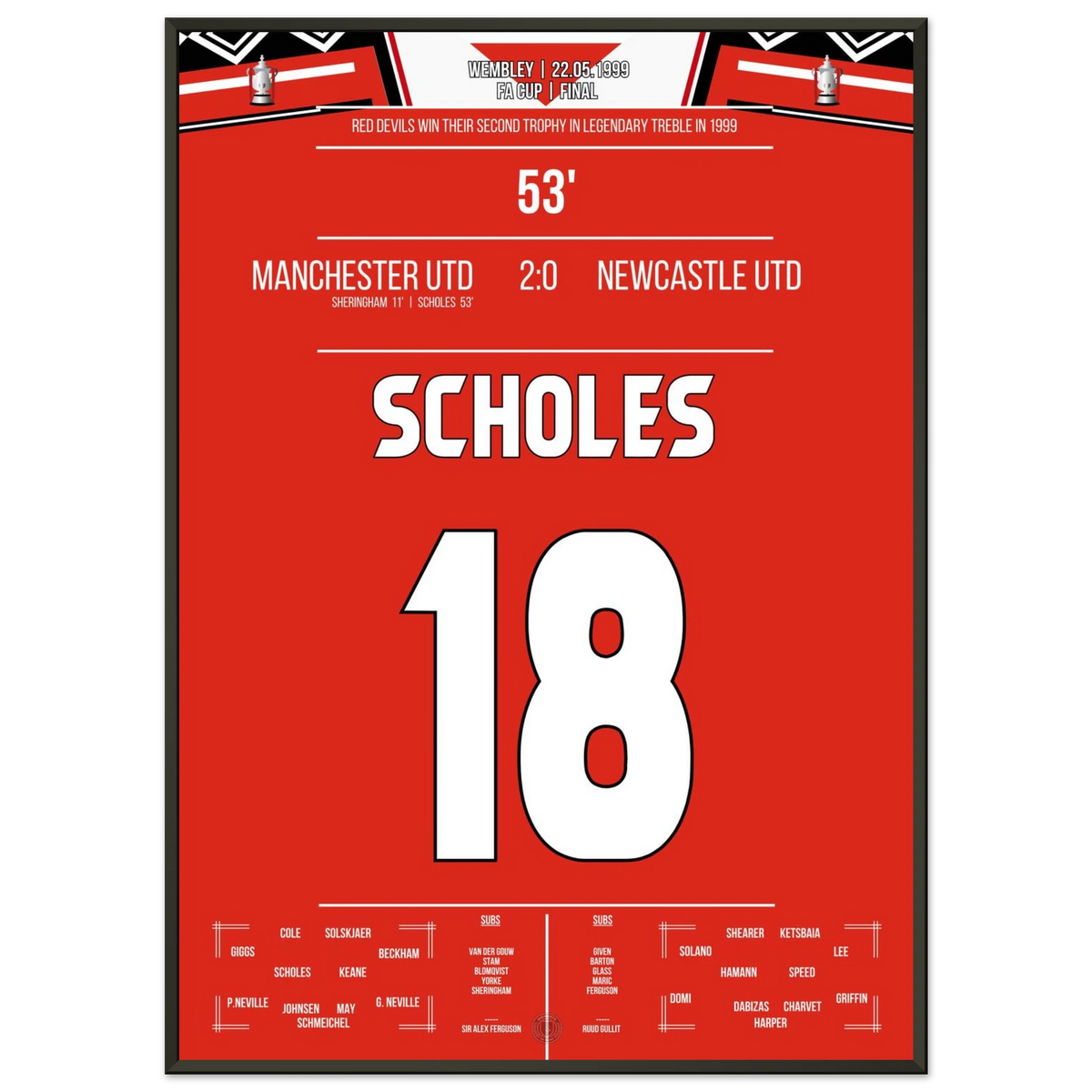 Scholes scores in United's treble-winning cup triumph at Wembley