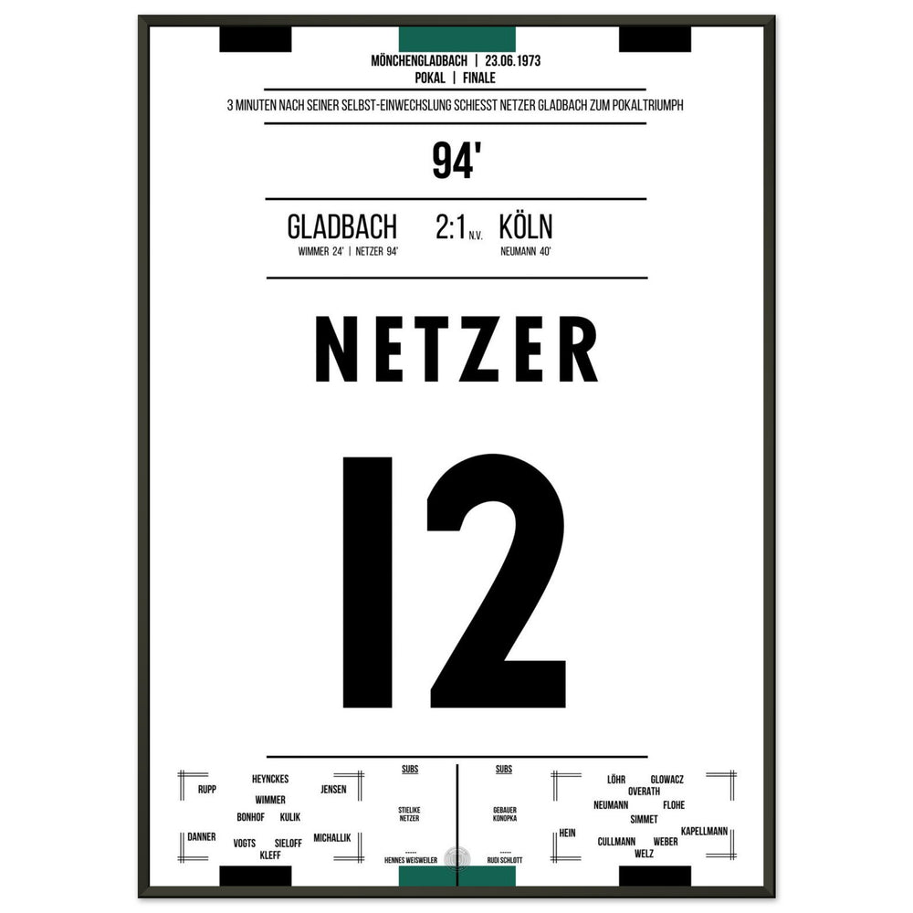 Netzer substitutes himself in and scores Gladbach's cup victory in 1973.