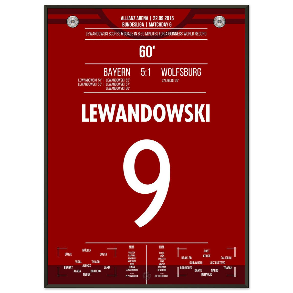 5 Goals World Record by Lewandowski 2015 Bayern - Wolfsburg