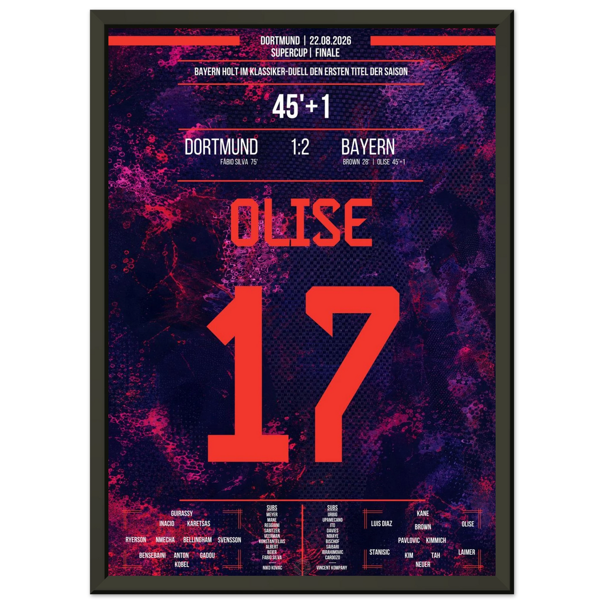 Olise scores in Bayern's 2026 Supercup victory