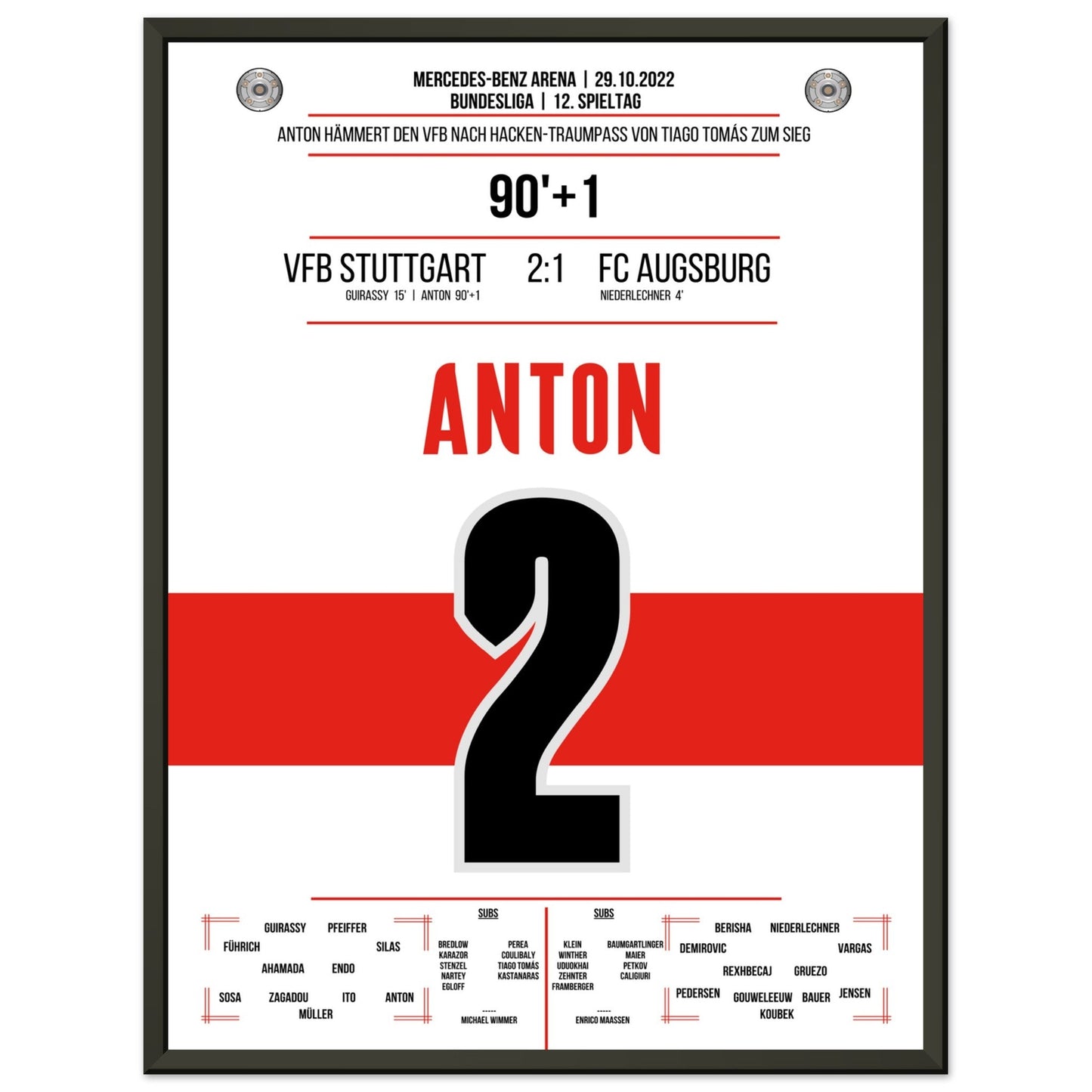 Anton hämmert den VFB mit Krampf zum Sieg gegen Augsburg 45x60-cm-18x24-Schwarzer-Aluminiumrahmen
