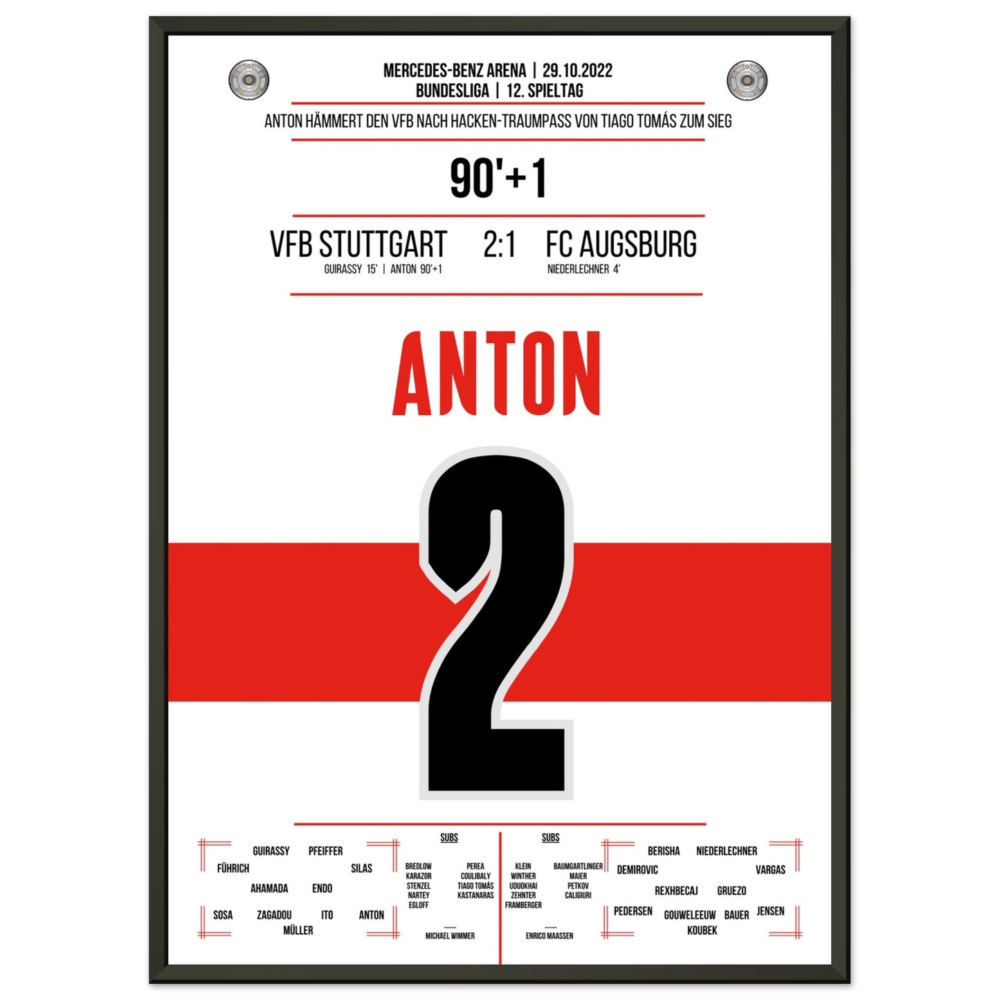 Anton hämmert den VFB mit Krampf zum Sieg gegen Augsburg 50x70-cm-20x28-Schwarzer-Aluminiumrahmen