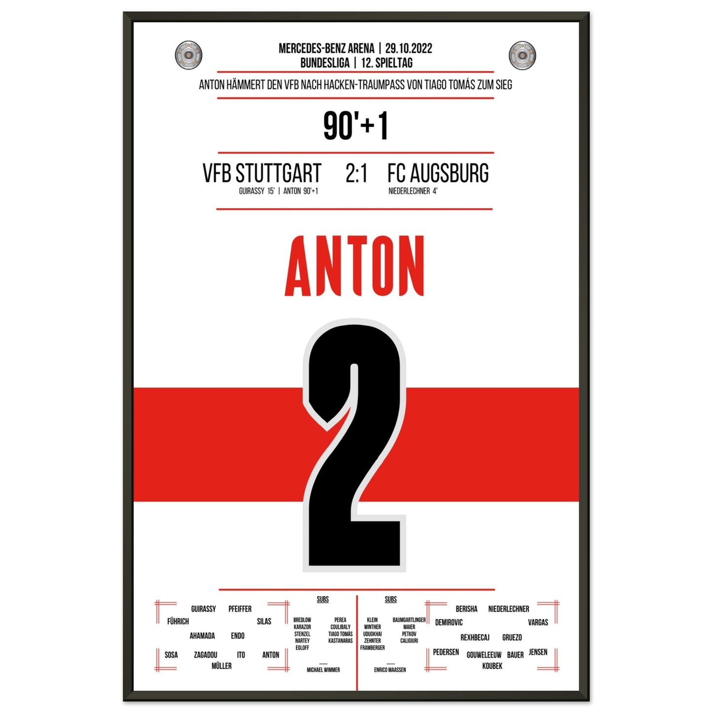 Anton hämmert den VFB mit Krampf zum Sieg gegen Augsburg 60x90-cm-24x36-Schwarzer-Aluminiumrahmen