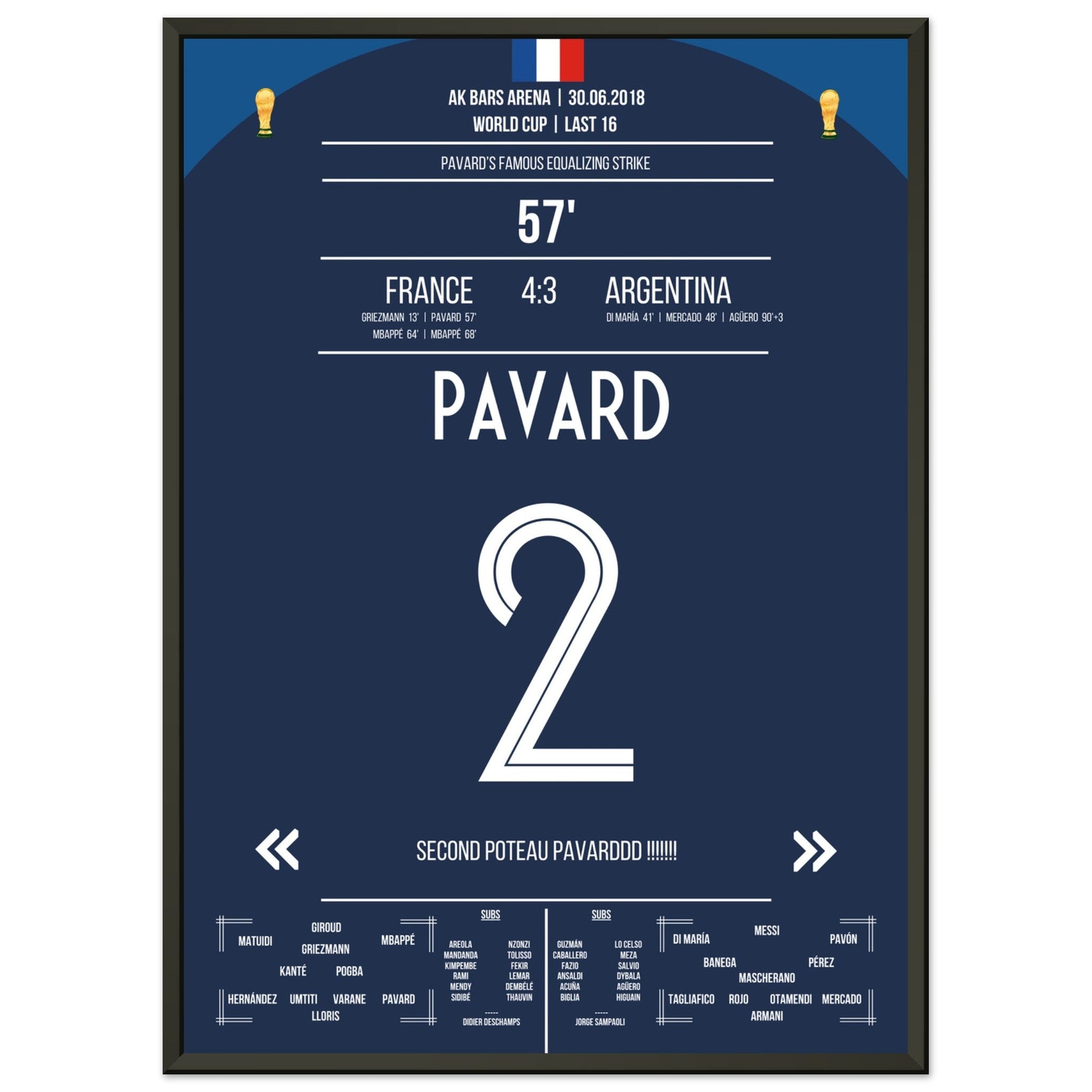 Pavard's Traumtor gegen Argentinien im WM Achtelfinale 2018 50x70-cm-20x28-Schwarzer-Aluminiumrahmen
