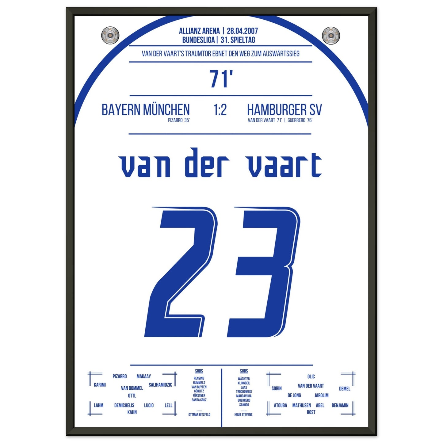 Van der Vaart's Traumtor beim Auswärtsieg bei den Bayern 2007 50x70-cm-20x28-Schwarzer-Aluminiumrahmen
