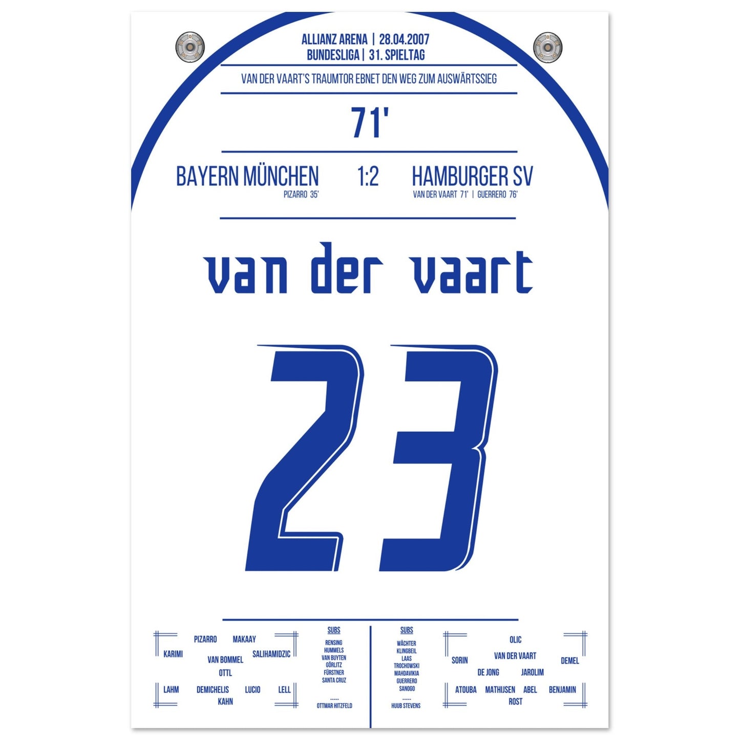 Van der Vaart's Traumtor beim Auswärtsieg bei den Bayern 2007 60x90-cm-24x36-Ohne-Rahmen
