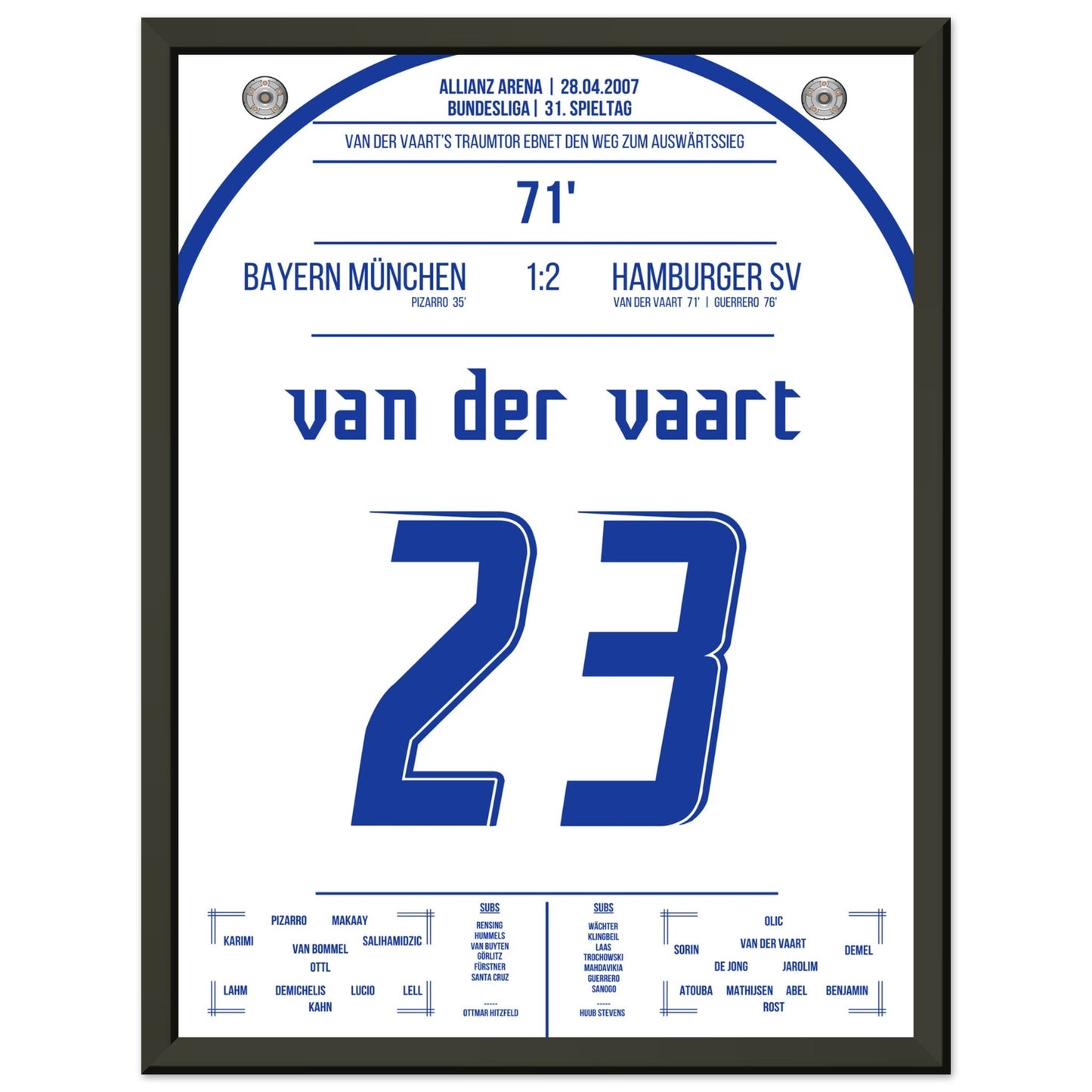 Van der Vaart's Traumtor beim Auswärtsieg bei den Bayern 2007 30x40-cm-12x16-Schwarzer-Aluminiumrahmen